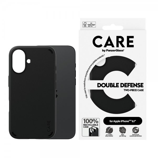 CARE by PanzerGlass iPhone 16 Skal Double Defence Svart