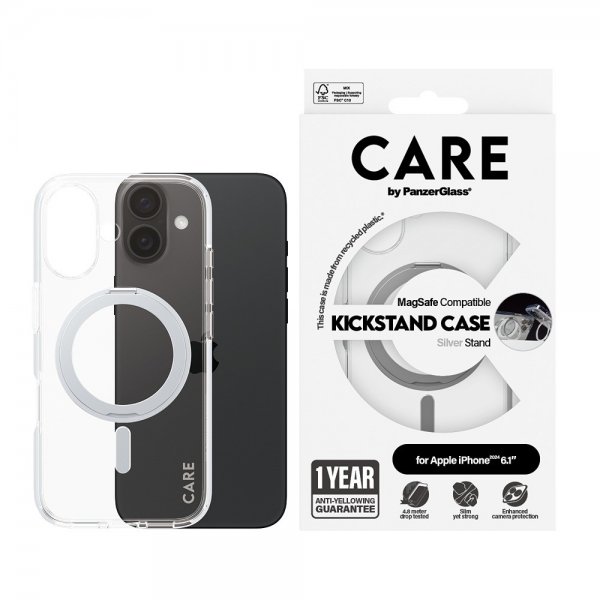 CARE by PanzerGlass iPhone 16 Skal Kickstand MagSafe Silver