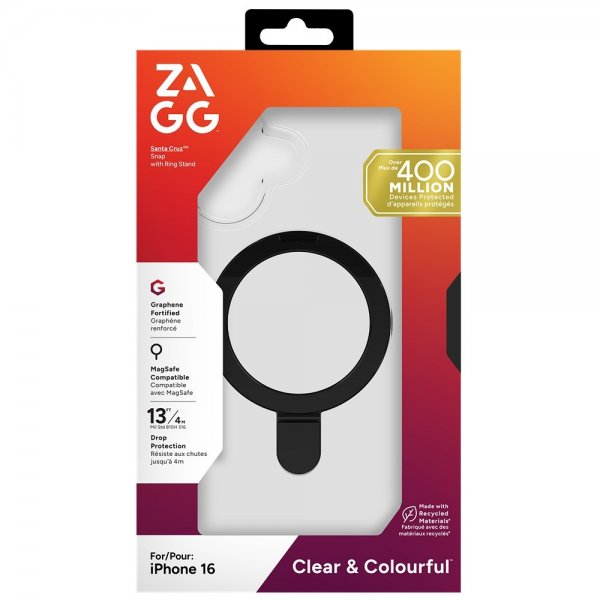 ZAGG iPhone 16 Skal Santa Cruz Snap Ring Stand Svart