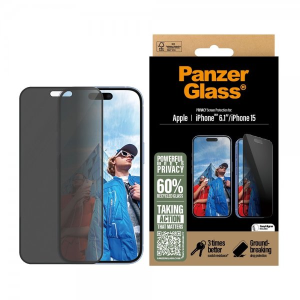 PanzerGlass iPhone 15/iPhone 16 Skärmskydd Ultra-Wide Fit Privacy EasyAligner