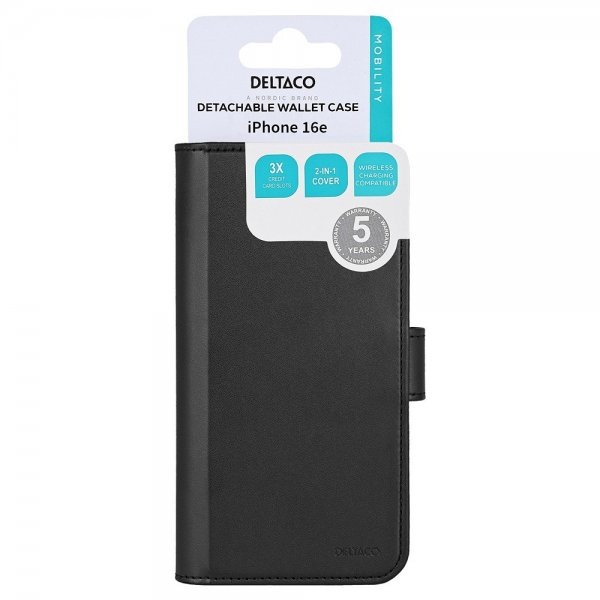Deltaco iPhone 16e/17e Fodral med avtagbart MagSafe-skal Svart