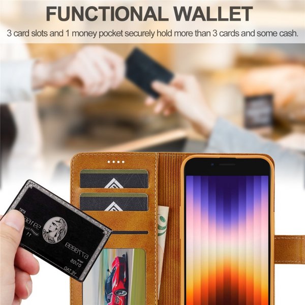 Lc.Imeeke iPhone 16e/17e Fodral med Kortfack Stativfunktion Ljusbrun