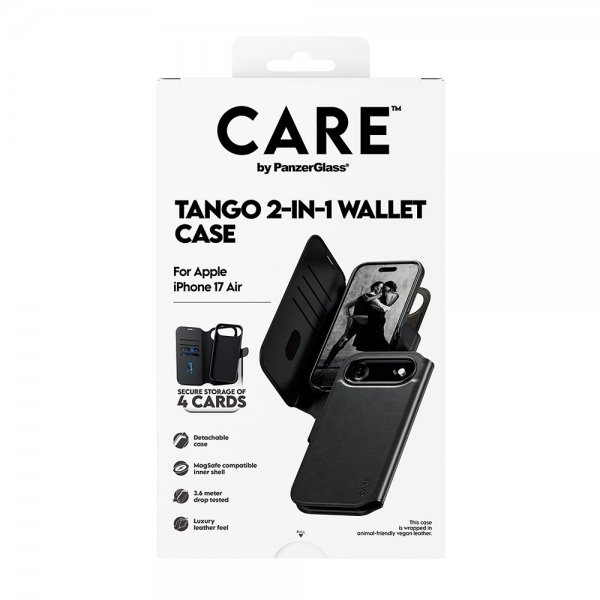 CARE by PanzerGlass iPhone Air Fodral Tango Two-in-One Wallet MagSafe Svart