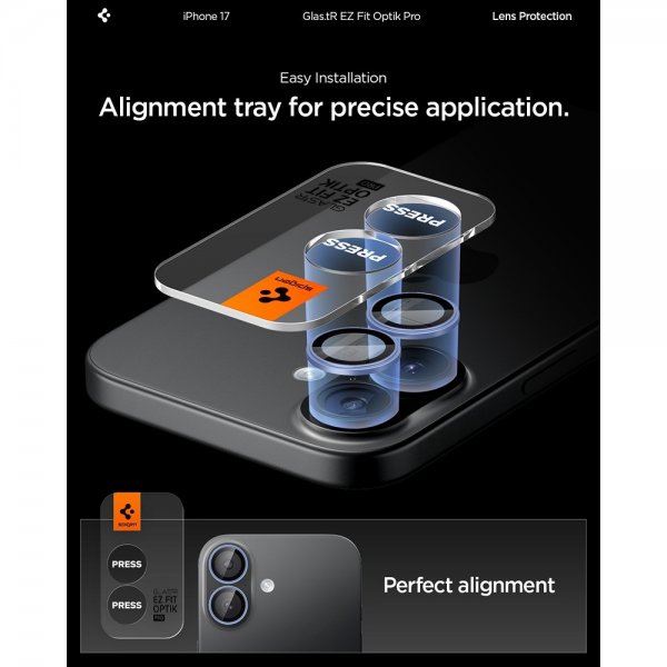 Spigen iPhone 17 Kameraskydd GLAS.tR EZ Fit Optik Pro 2-pack Blå
