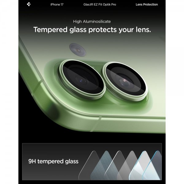 Spigen iPhone 17 Kameraskydd GLAS.tR EZ Fit Optik Pro 2-pack Grön