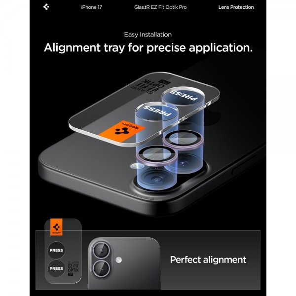 Spigen iPhone 17 Kameraskydd GLAS.tR EZ Fit Optik Pro 2-pack Lila