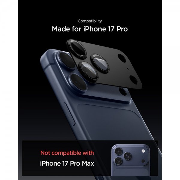 Spigen iPhone 17 Pro Kameraskydd Glas.tR EZ Fit Optik Pro XL Svart
