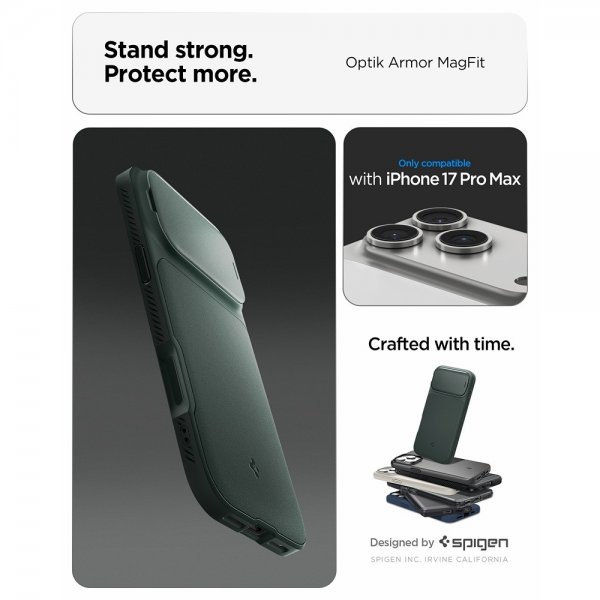 Spigen iPhone 17 Pro Max Skal Optik Armor MagFit Abyss Green