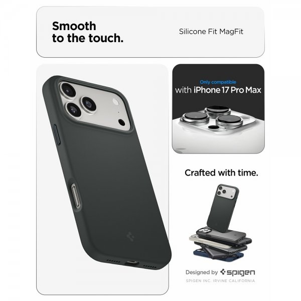 Spigen iPhone 17 Pro Max Skal Silicone Fit MagFit Abyss Green