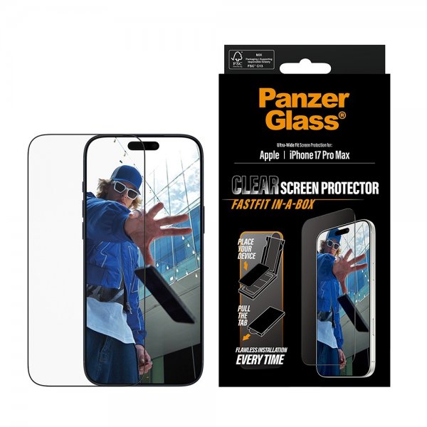 PanzerGlass iPhone 17 Pro Max Skärmskydd Ultra-Wide Fit Clear Fastfit