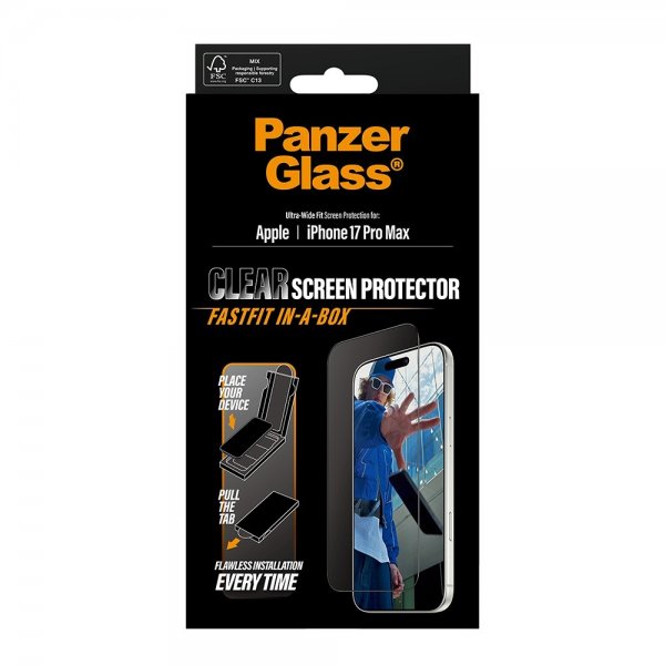 PanzerGlass iPhone 17 Pro Max Skärmskydd Ultra-Wide Fit Clear Fastfit