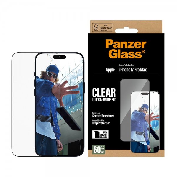 PanzerGlass iPhone 17 Pro Max Skärmskydd Ultra-Wide Fit EasyAligner