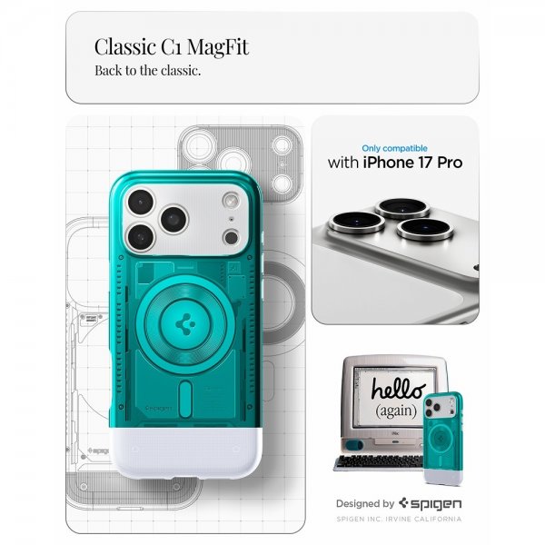 Spigen iPhone 17 Pro Skal Classic C1 MagFit Bondi Blue
