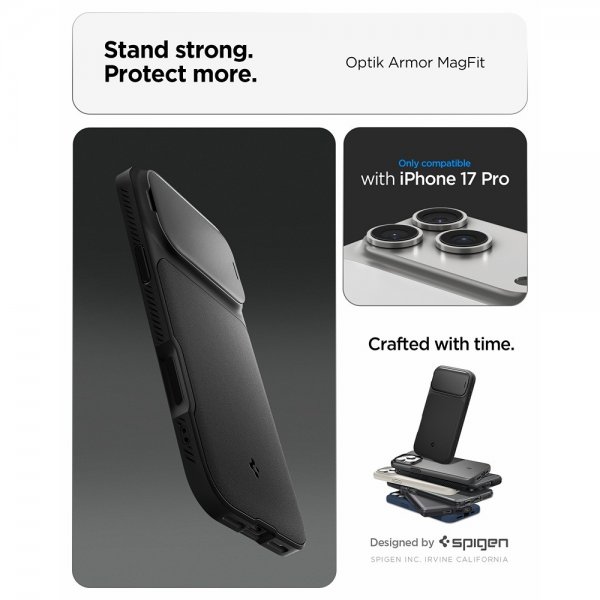 Spigen iPhone 17 Pro Skal Optik Armor MagFit Svart