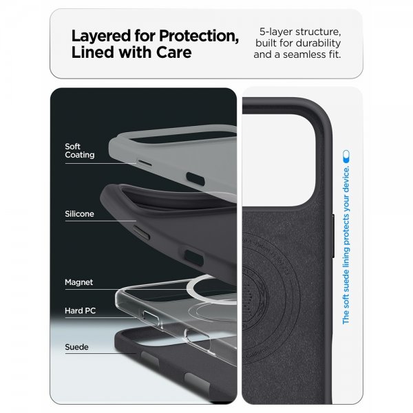 Spigen iPhone 17 Pro Skal Silicone Fit MagFit Svart