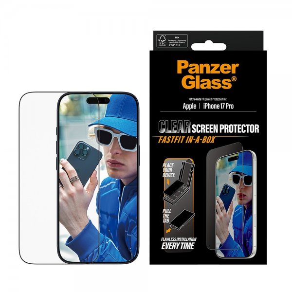 PanzerGlass iPhone 17 Pro Skärmskydd Ultra-Wide Fit Clear Fastfit