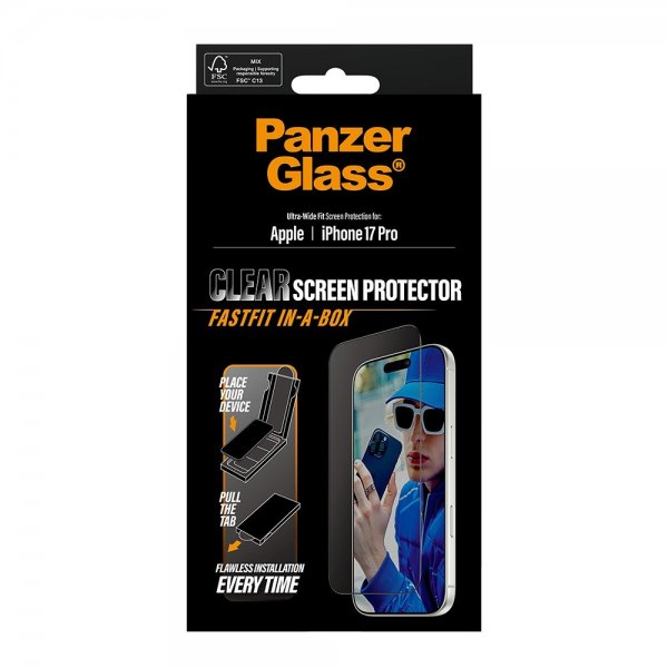 PanzerGlass iPhone 17 Pro Skärmskydd Ultra-Wide Fit Clear Fastfit