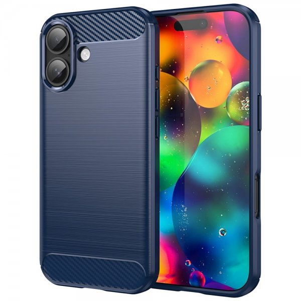 iPhone 17 Skal Borstad Kolfibertextur Blå