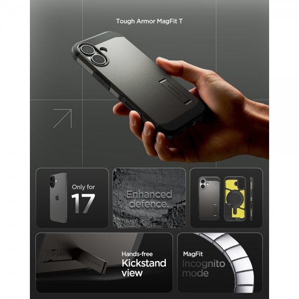 Spigen iPhone 17 Skal Tough Armor T MagFit Gunmetal