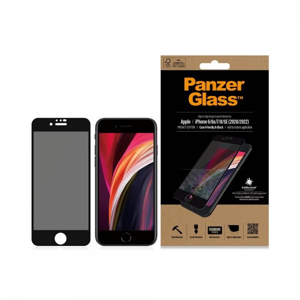 PanzerGlass iPhone 6/6S/7/8/SE Skärmskydd Edge-to-Edge Case Friendly Privacy