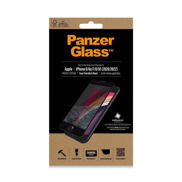 PanzerGlass iPhone 6/6S/7/8/SE Skärmskydd Edge-to-Edge Case Friendly Privacy