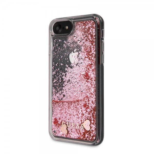 Guess iPhone 7/8/SE Skal Glitter Floating Hearts Rosa