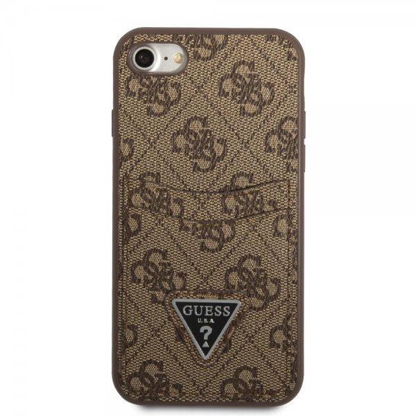 Guess iPhone 7/8/SE Skal Double Cardslot Metal Triangle Brun