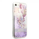 Guess iPhone 7/8/SE Skal Liquid Glitter Flower Pattern Lila