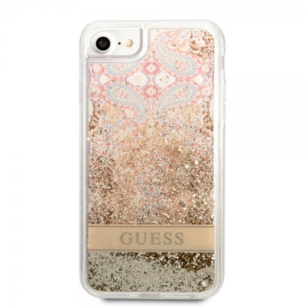 Guess iPhone 7/8/SE Skal Liquid Glitter Paisley Pattern Guld