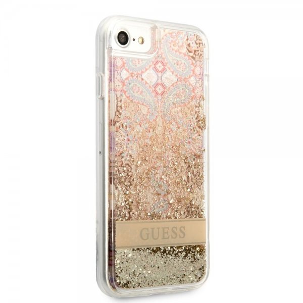 Guess iPhone 7/8/SE Skal Liquid Glitter Paisley Pattern Guld