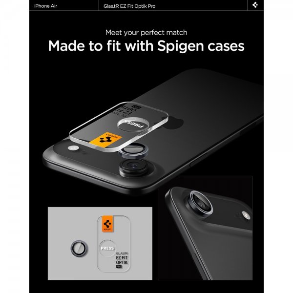 Spigen iPhone Air Kameraskydd GLAS.tR EZ Fit Optik Pro 2-pack Grå