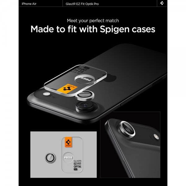 Spigen iPhone Air Kameraskydd GLAS.tR EZ Fit Optik Pro 2-pack Silver