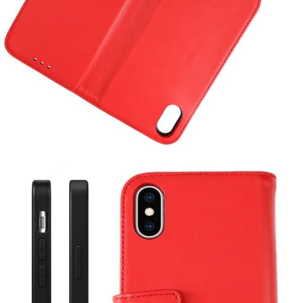 Rvelon iPhone X/iPhone Xs Fodral Äkta Läder Röd