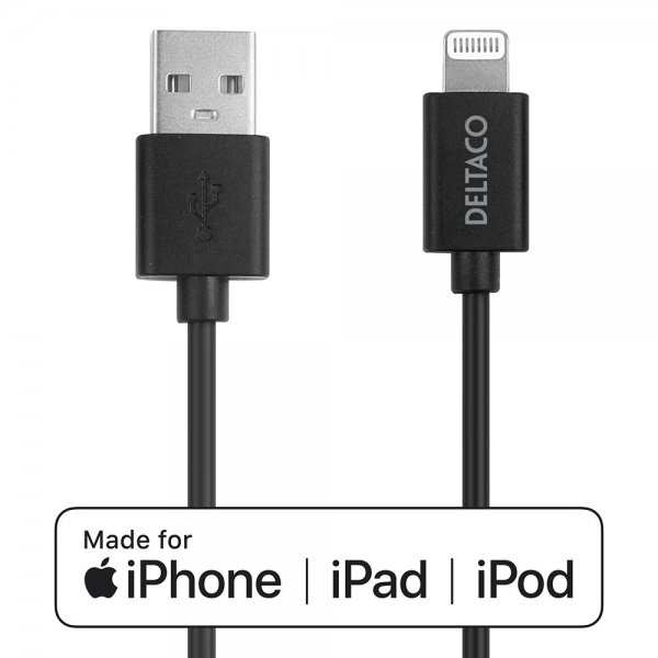 Deltaco Kabel USB-A Cable with Lightning Connector 2m Svart