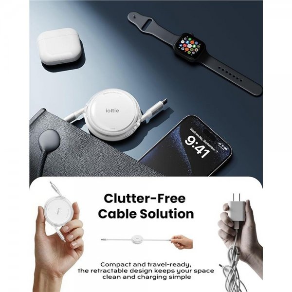iOttie Kabel 100W Retractable USB-C 2-pack Vit