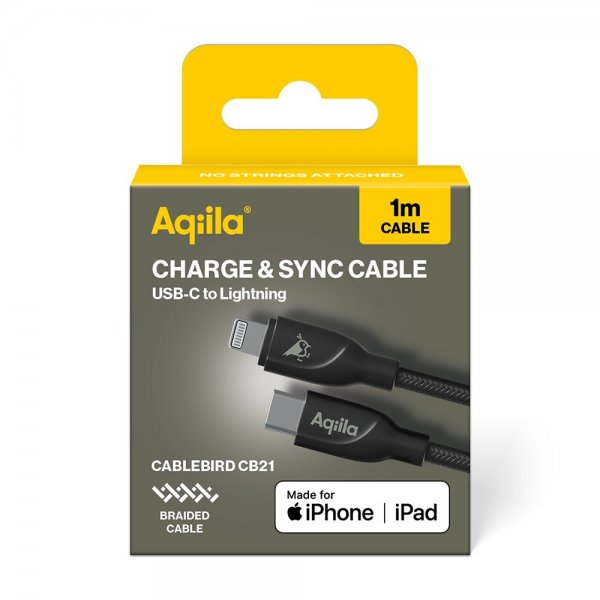 Aqiila Kabel Cablebird CB21 USB-C till Lightning 60W 1m Svart
