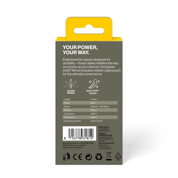 Aqiila Kabel Cablebird CS11 USB-C till USB-C 60W 1m Vit
