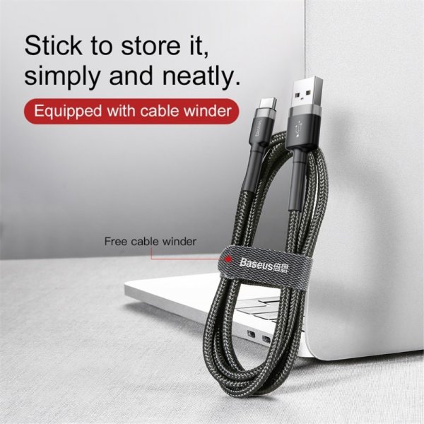 Baseus Kabel Cafule Cable USB-A/USB-C 3m Grå Svart