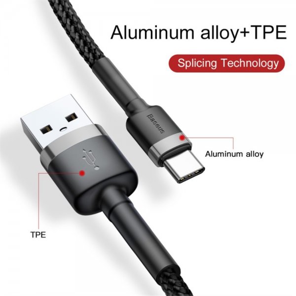 Baseus Kabel Cafule Cable USB-A/USB-C 3m Grå Svart