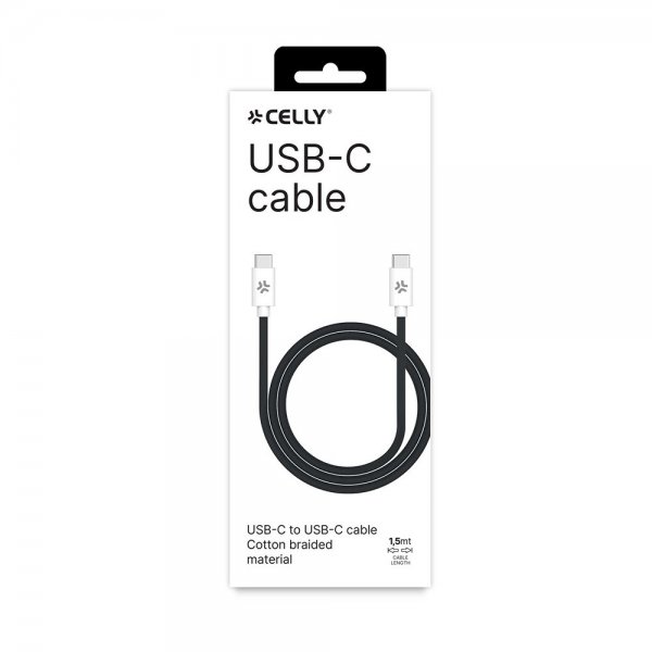 Celly Kabel Cotton Braided USB-C till USB-C 1.5m Svart