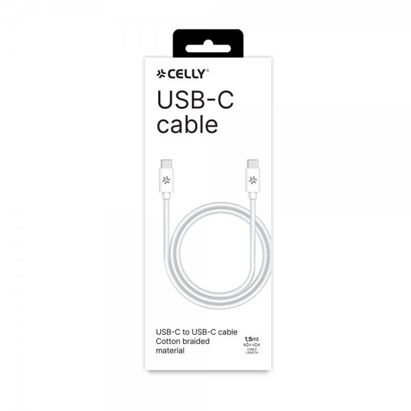 Celly Kabel Cotton Braided USB-C till USB-C 1.5m Vit