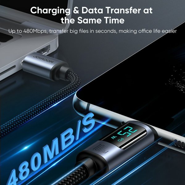 Joyroom Kabel Digital Display Fast Charging Cable USB-C till USB-C 100W 1.2m