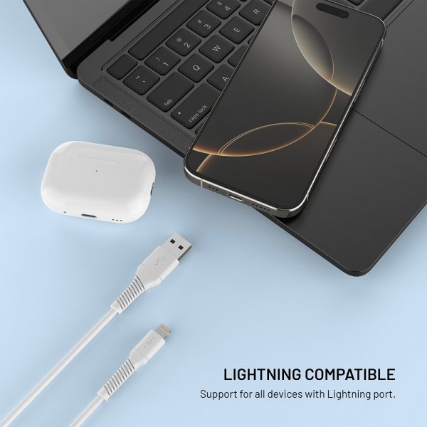 Fixed Kabel Liquid Silicone USB-A/Lightning 1.2m Vit