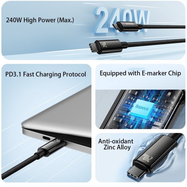 Baseus Kabel Tungsten Gold Fast Charging Data Cable 240W USB-C/USB-C 1m