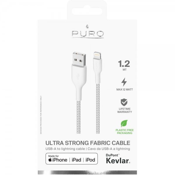 Puro Kabel Ultra Strong Fabric Cable USB-A/Lightning 1.2m Vit