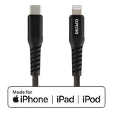 Deltaco Kabel USB-C till Lightning 1 meter Tygbeklädd Svart