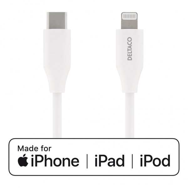 Deltaco Kabel USB-C till Lightning 2 meter Vit