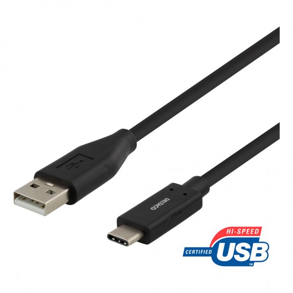 Deltaco Kabel USB-C till USB-A 2 meter Svart