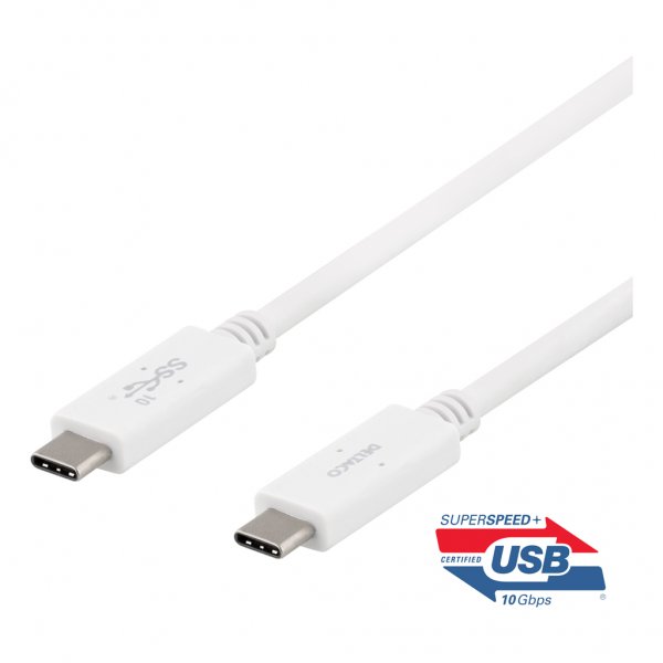 Deltaco Kabel USB-C till USB-C 1 meter 5A/100W Vit