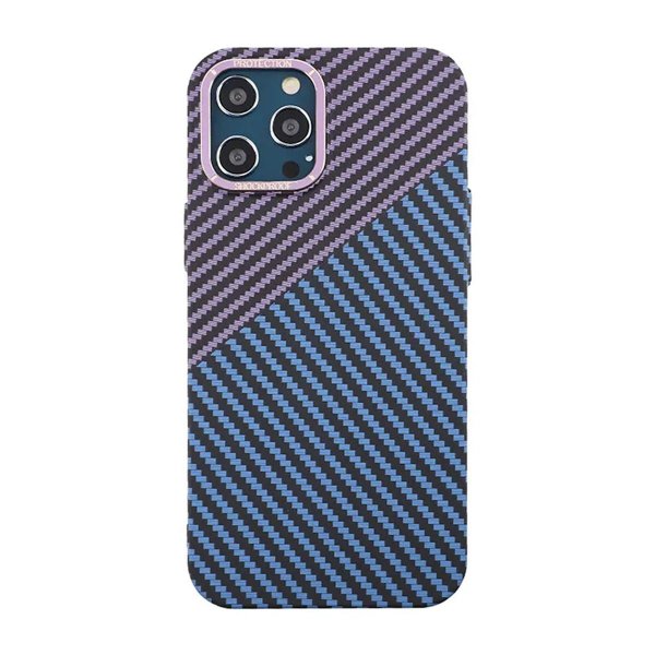 iPhone 12 Pro Max Skal Kolfibermönster Blå Lila